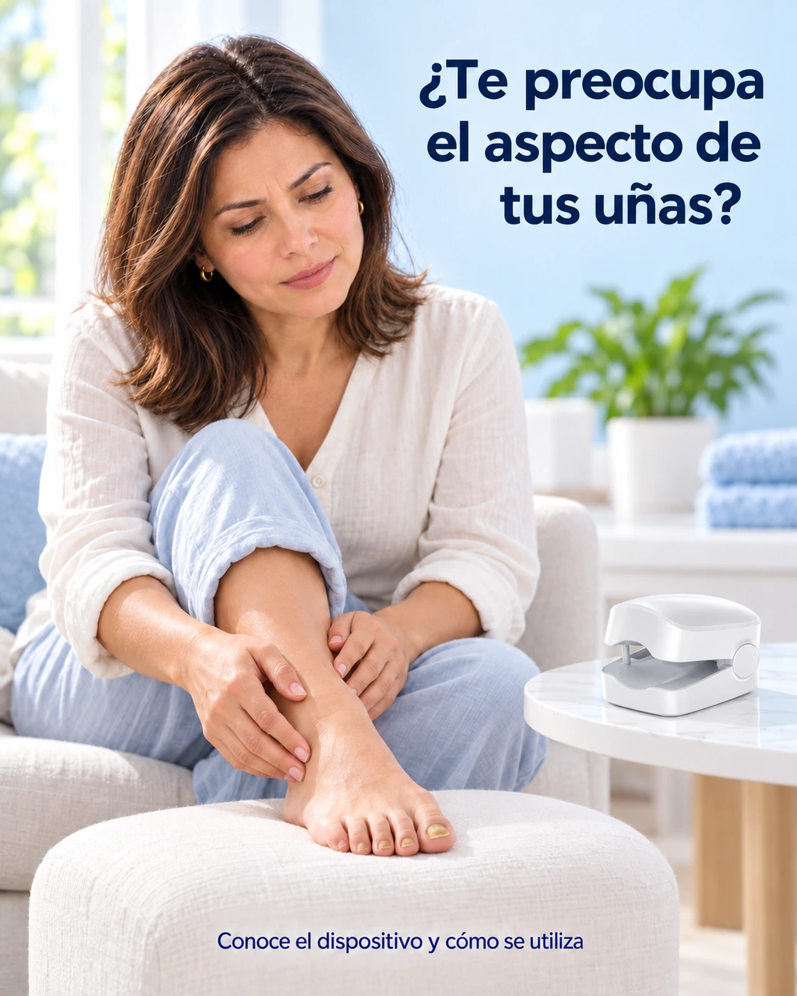 Persona preocupada por el aspecto de las uñas de sus pies