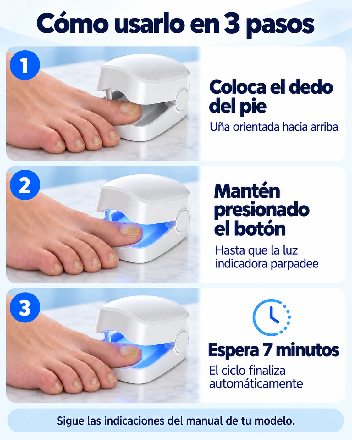 Cómo usar el dispositivo para uñas en tres pasos