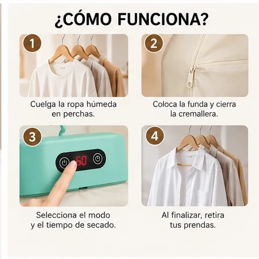 Cómo funciona la secadora de ropa portátil en 4 pasos